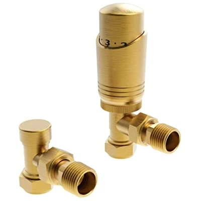 Image de Vanne thermostatique coudée en laiton brossé pour radiateur d&#039;angle TRV (coudée)