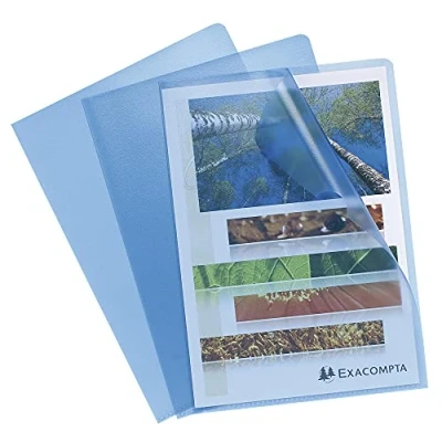 Image de Exacompta Réf. 58522E Sachet de 100 pochettes coins En polypropylène grainé Epaisseur 12/100ème Dimensions : 22x31cm Format à classer A4 Coloris bleu