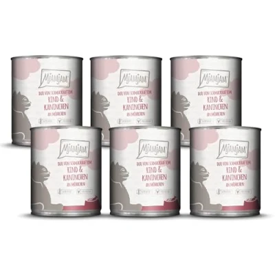 Image de MjAMjAM Nourriture Humide Premium pour Chats Duo de Savoureux bœuf &amp; Lapin sur Carottes, Pack 6 (6 x 800g), sans céréales avec Un supplément Viande