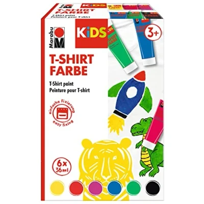 Image de Marabu 0308000000010 Kids Peinture pour t Shirt, Tissu décorer Les Textiles, 6 x 36 ML, après Fixation, résistant au Lavage jusqu&#039;à 60 C, Enfants à partir de 3 Ans