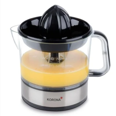 Image de Korona 27020 Presse agrumes électrique 0,7 L capacité 2 tailles de cône pressage Couvercle anti poussière 40 Watt Rotation à droite et gauche, acier inoxydable/noir