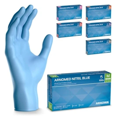 Image de ARNOMED gants nitrile taille M, gant bleu, 100 pièces/boîte, jetable non poudrés &amp; sans latex, de cuisine et mecanique jetables, en jetables XS, S, L, XL XXL