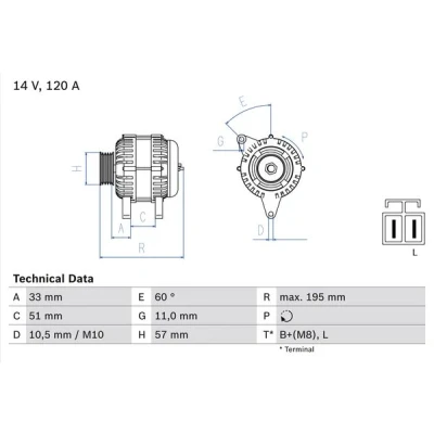 Image de BOSCH 0 986 081 060 Alternateur 14V 120A KIA: Venga, RIO 2, CARENS 3, HYUNDAI: i30 I 3/5 portes, Break, Matrix