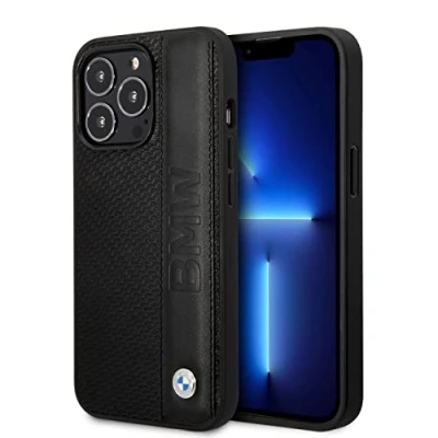 Image de CG MOBILE BMW Coque de téléphone pour iPhone 14 Pro Max Signature Collection en noir texturé, étui protection et durable cuir véritable avec facile à clipser, absorption des chocs logo
