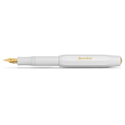 Image de Kaweco Stylo plume classique Sport avec en acier plaqué or 23 carats et pointe iridium pour cartouches d&#039;encre I F?ller 13,5 cm de largeur noir (extra large, blanc)