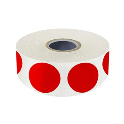 Image de 1500 PCS Rouge Autocollants Ronds Couleur d&#039;Inventaire à pois avec ligne de perforation en rouleau (chacun mesure 2.5cm diamètre)