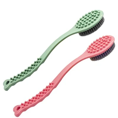 Image de brosse de bain à long manche massage corporel douce et confortable pour exfoliante peau sèche (Vert Rose)