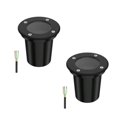Image de ledscom.de 2 pièces luminaire encastré de sol BOLI pour l&#039;extérieur, IP67, noir, rond, 108mm Ø, 1x GU10 max. 15W
