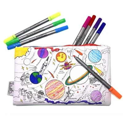 Image de eatsleepdoodle Trousse à Colorier Exploration Spatiale Coloriage Ludique pour Tout Savoir sur les Planètes, Fusées, Astronautes et la Lune, Feutres Textiles Lavables Inclus