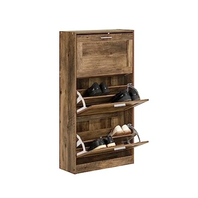 Image de SoBuy Meuble à Chaussures Armoire Commode d&#039;entrée, avec 3 Abattants pour Entrée Couloir, 60x23x115 cm, Effet Bois, FSR137 L F
