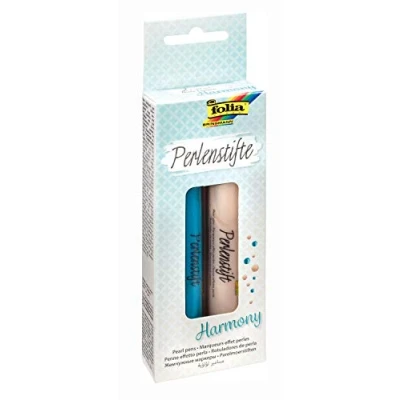 Image de Folia Lot de 2 stylos à perles Harmony 30 ml couleur nacrée et turquoise base d&#039;eau pour 3D points sur papier, textile, bois, céramique, après séchage l&#039;eau