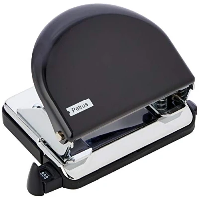 Image de Petrus 626830 Perceuse de bureau classique avec barre guide et marquages format, perforation 20 feuilles, métal, gamme WOW, Noir