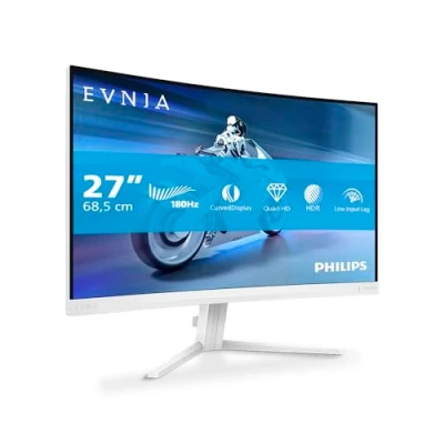 Image de Philips Evnia 27M2C5501 Moniteur de Jeu incurvé QHD 27 Pouces, 180 Hz, 1 ms GtG, FreeSync Premium (2560x1440, 2X HDMI 2.0, 1x DisplayPort1.4) Blanc