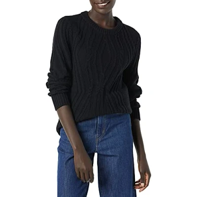 Image de Amazon Essentials Pull Ras du Cou Torsadé 100% Coton Femme, Noir, XS