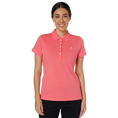 Image de Nautica Polo Respirant à Manches Courtes 100% Coton 5 Boutons, Rose Melon, M Femme