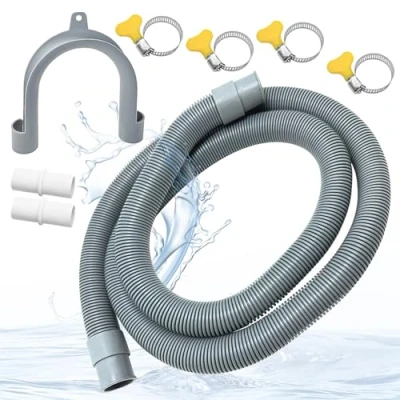Image de Xpieoyrm 1.5 Meter Tuyau de Vidange Universel, avec 2 connecteur et 4 colliers serrage un coude maintien, Rallonge Ø 20mm, pour Lave linge vaisselle