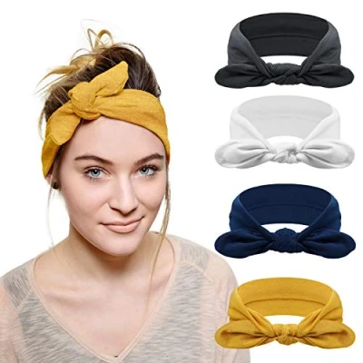 Image de DRESHOW 4 Pièces Femme Bandeaux Fleurs Ancienne Élastique Bandeau Criss Cross Bande de Cheveux Accessoire