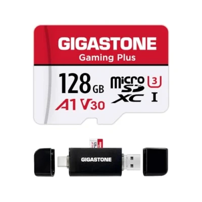 Image de [GIGASTONE] Carte Mémoire MicroSDXC 128Go avec USB Type C Lecteur de Carte, Gaming Plus Série, Vitesse jusqu&#039;à 100 Mo/s, pour Switch, Steamdeck, 4K Video A1 V30 U3