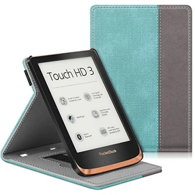 Image de FINTIE Étui pour Pocketbook Touch Lux 5/Touch HD 3/Touch 4 /Basic 2/Color 2020 Liseuse, Housse de Protection en Cuir PU avec Dragonne, Turquoise