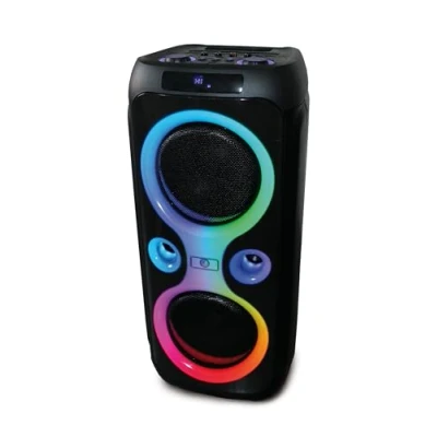 Image de R MUSIC Roller Box Enceinte High Power 7h d’autonomie, lumières et Musique en Rythme Fonction karaoké Guitare Port USB, AUX, Micro SD Radio Poignée roulettes