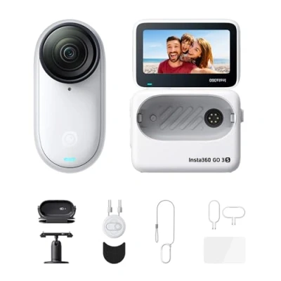 Image de Insta360 GO 3S Pack Action (128GB) Petite caméra de vlog 4K, POV Mains Libres, Montage Partout, stabilisation, 140 Min d&#039;autonomie, étanche à 10 m, édition IA, Blanc Arctique