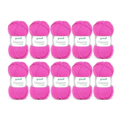 Image de Gründl Laine Classico (Fil à Crochet certifié Oeko TEX 50% Vierge (mérinos Superwash) &amp; polyacrylique, 50 g / 120 m, grosseur d&#039;aiguilles : 3,5 4,5, 10 pelotes de g), Fucsia