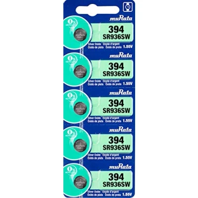 Image de 5 X MURATA 394 SR45 AG9 SR936SW Argent Oxyde 0% Mercure Montre Batterie [1 Bande of Piles ]