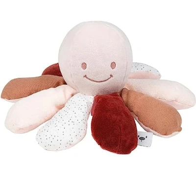 Image de Nattou Doudou d&#039;Activités en Coton et Polyester, Poulpe avec Hochet Couinement, Pour Nouveau Nés Prématurés, Environ 28 cm, Lapidou, Rouge