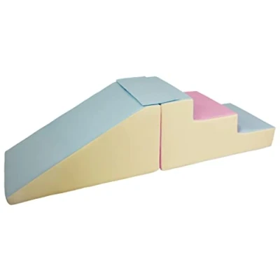 Image de Lot de 2 Grands Blocs en Mousse: Toboggan et escaliers pour crèches (Couleur: Rose, Bleu, Jaune (Pastel))