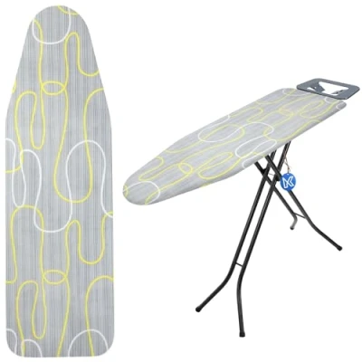 Image de KADAX housse de table à repasser, pour centrale vapeur, repassage sans plis, fer repasser rechange (gris/jaune, 127 x 47 cm)