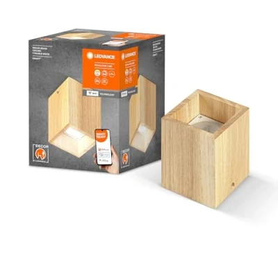 Image de LEDVANCE Plafonnier WiFi SMART+ DECOR Wood, 8W, 640lm, blanc réglable (3000K à 6500K), dimmable, bois certifié FSC, contrôlable par application, compatible avec Amazon, Google, etc.