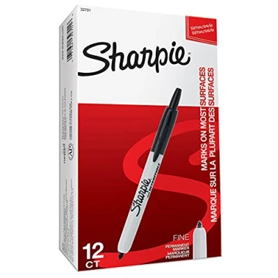 Image de Sharpie marqueurs permanents pointe fine rétractable noir lot de 12