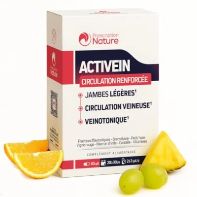 Image de Prescription Nature ACTIVEIN Complément Alimentaire pour Soutenir la Circulation Veinotonique Recommandé en Cas d&#039;Insuffisances Veineuses Fabrication Française 60 Gélules