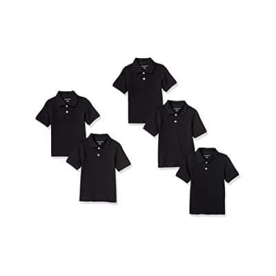 Image de Amazon Essentials Polos en piqué à Manches Courtes Garçon, Lot de 5, Noir, 5 Ans