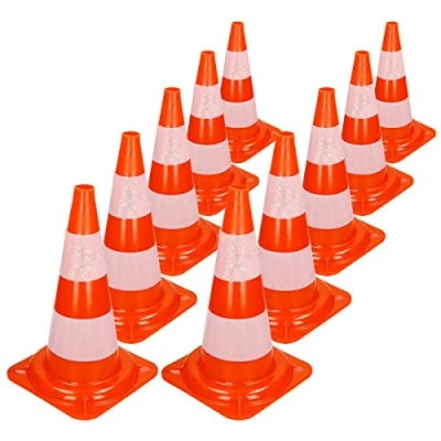 Image de ECD Germany 10x Cônes Signalisation Pylône, 47cm, PVC Solide, Orange/Blanc, Triangle de Circulation, Marqueur Attention Sécurité, avec 2 Bandes Réfléchissantes, Pylone Cône Avertissement Parking