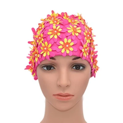 Image de Medifier Bonnet de bain à fleurs avec pétales pour femme Style rétro , rose rouge