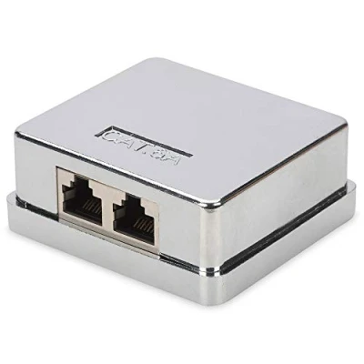 Image de DIGITUS Prise de raccordement Cat 6A 2 Port RJ45 Boîtier en saillie réseau LSA pince coupante Blindé Argenté