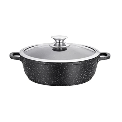 Image de Kamberg Sautoir / Sauteuse 32 cm Fonte d&#039;Aluminium Revêtement Type Pierre Couvercle en Verre Tous Feux dont Induction Sans PFOA 0008042, x 7,5