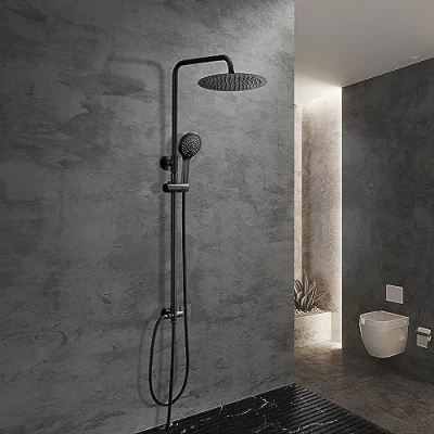Image de JOHO Inoxy 304 Colonne de Douche Noir Réglable en Hauteur, Système Pluie pour Salle Bain Ensemble Baigoire avec Pommeau Carre D20cm.