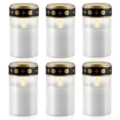 Image de 6 Pièces Bougie LED Cimetière, Lumière Funéraire LED, Bougies à Étanche, Electrique Lanterne Bougie, Lampe Piles (Piles Non Incluses)