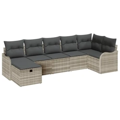 Image de VidaXL Ensemble de Canapés Jardin 7 Pièces avec Coussins Gris Clair en Rotin Synthétique 3359001