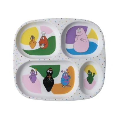 Image de PLATEAU À 4 COMPARTIMENTS BARBAPAPA Pour Enfant 6Mois+ Mélamine Sans BPA 24 x 21 Lavable Au Lave Vaisselle MULTICOULEURS