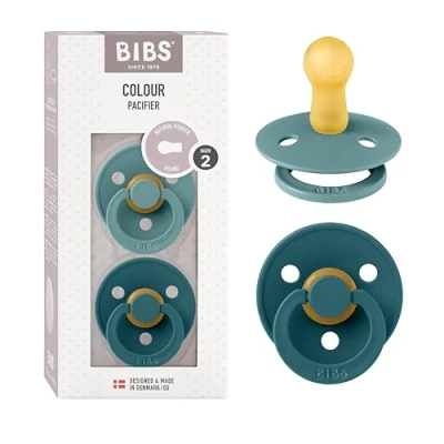 Image de Tétine BIBS Colour. Lot de 2 sucettes. Sans bisphénol A, Téterelle symétrique. Latex caoutchouc naturel, Fabriqué au Danemark, Taille (6 18 mois), Island Sea/Forest Lake