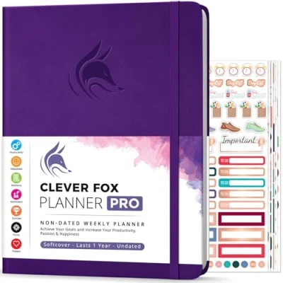 Image de Agenda Clever Fox PRO de vie hebdomadaire et mensuel pour augmenter la productivité, gestion du temps atteindre vos objectifs Organisateur, Durée 1 an A4, Non daté (Violet)
