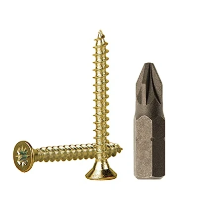Image de Marcopol (lot de 100 pièces) vis à bois 3,0 x 35 mm en acier zingué jaune, aggloméré, universelle Pozi Drive, PZ entièrement filetées, tête fraisée Pozidriv (100, mm)
