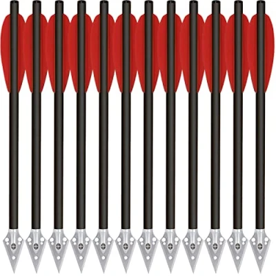 Image de HUNTSPM 6.3&quot; Mini Pistolet Boulons d&#039;arbalète,Flèches d&#039;arbalète en Carbone avec Pointes Broadhead Acier pour arbalète de précision 50 80lbs Pratiquer la Cible tir et Chasse (6Pcs Rouge)