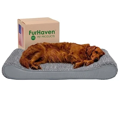 Image de FurHaven Lit orthopédique pour Chiens de Grande Taille avec Housse Amovible Lavable, jusqu&#039;à 34 kg Matelas Ultra Moelleux en Fausse Fourrure et Daim Gris, Jumbo/XL