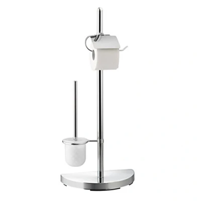 Image de axentia Serviteur WC Lianos, Ensemble WC, Brosse de Toilettes et Porte Rouleau Papier Toilette en Métal Chromé, env. 32,5 x 76 17,5 cm, Argenté