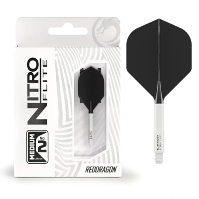 Image de RED DRAGON Darts Nitro Flite Système intégré de vol et d’Arbre No.2 Forme Design Blanc &amp; Noir Couleur, Moyenne Longueur
