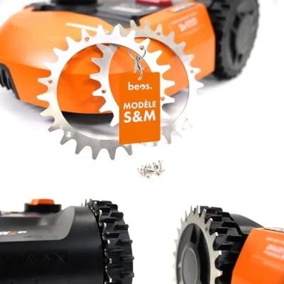 Image de BEOS® 2 x crampons en acier inoxydable de qualité supérieure pour Worx Landroid S/M + 12 vis Amélioration la traction tondeuse robot Taille des roues 205 mm